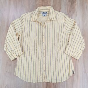 🔹️Columbia Yellow Striped XCD Snap-up 3/4 Sleeve Shirt Large